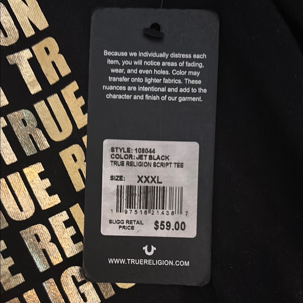 True Religion Black and Gold Short Sleeve Tee - Picture 3 of 3